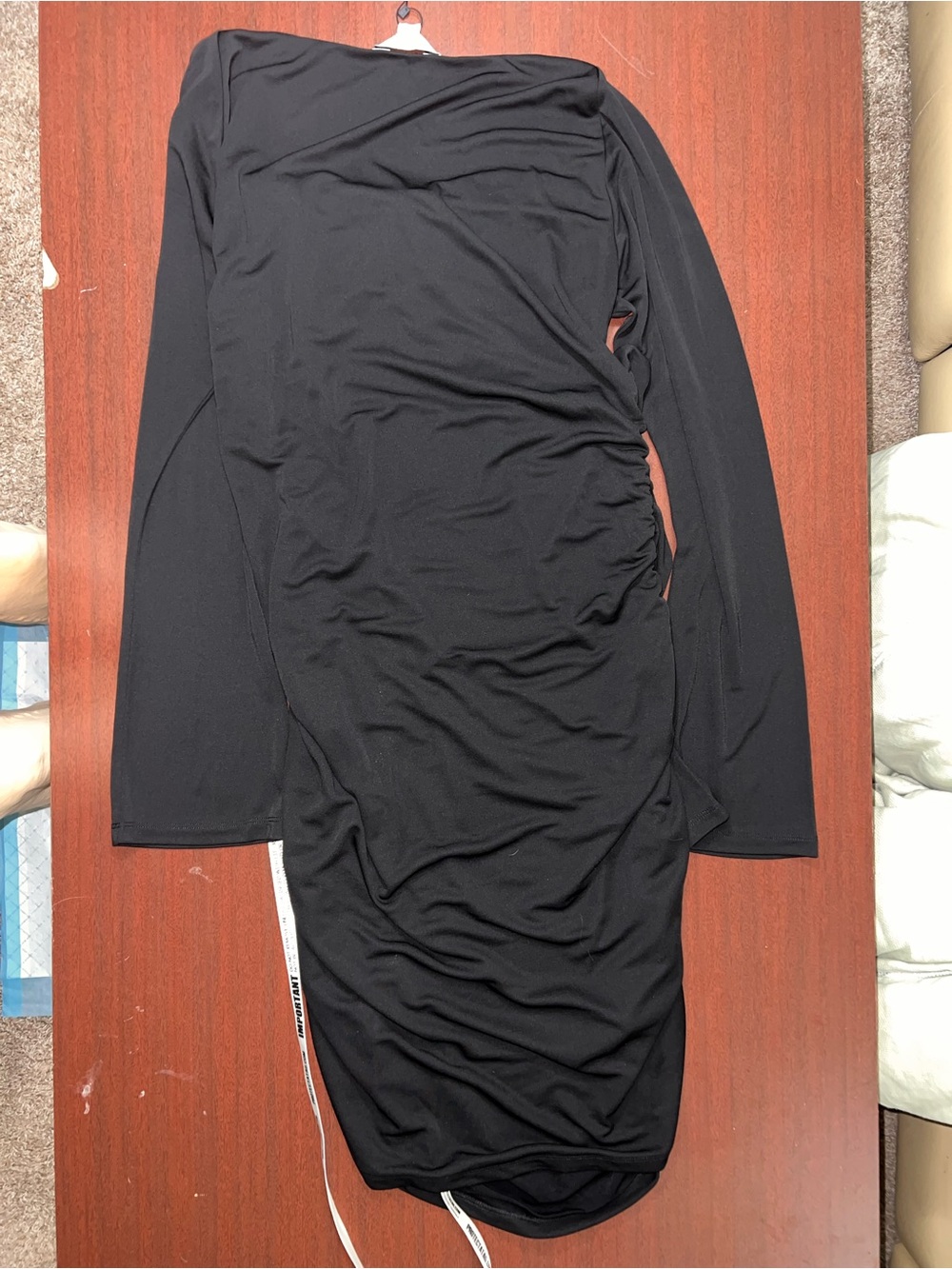 Black Long-Sleeve Cutout Mini Dress with Strap Detail - Picture 4 of 4